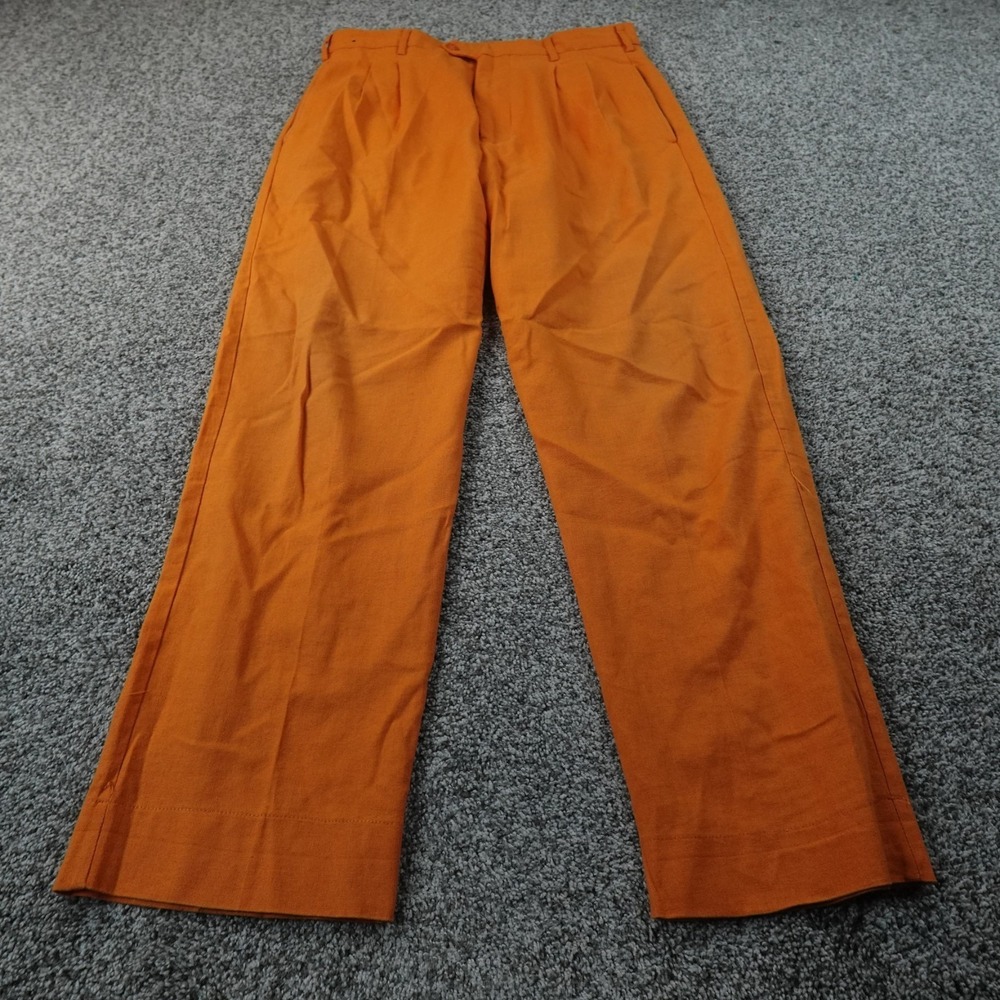 Trust Pants Mens 34X30 Orange Linen Chambray Pleated Chino Dress Trouser Casual